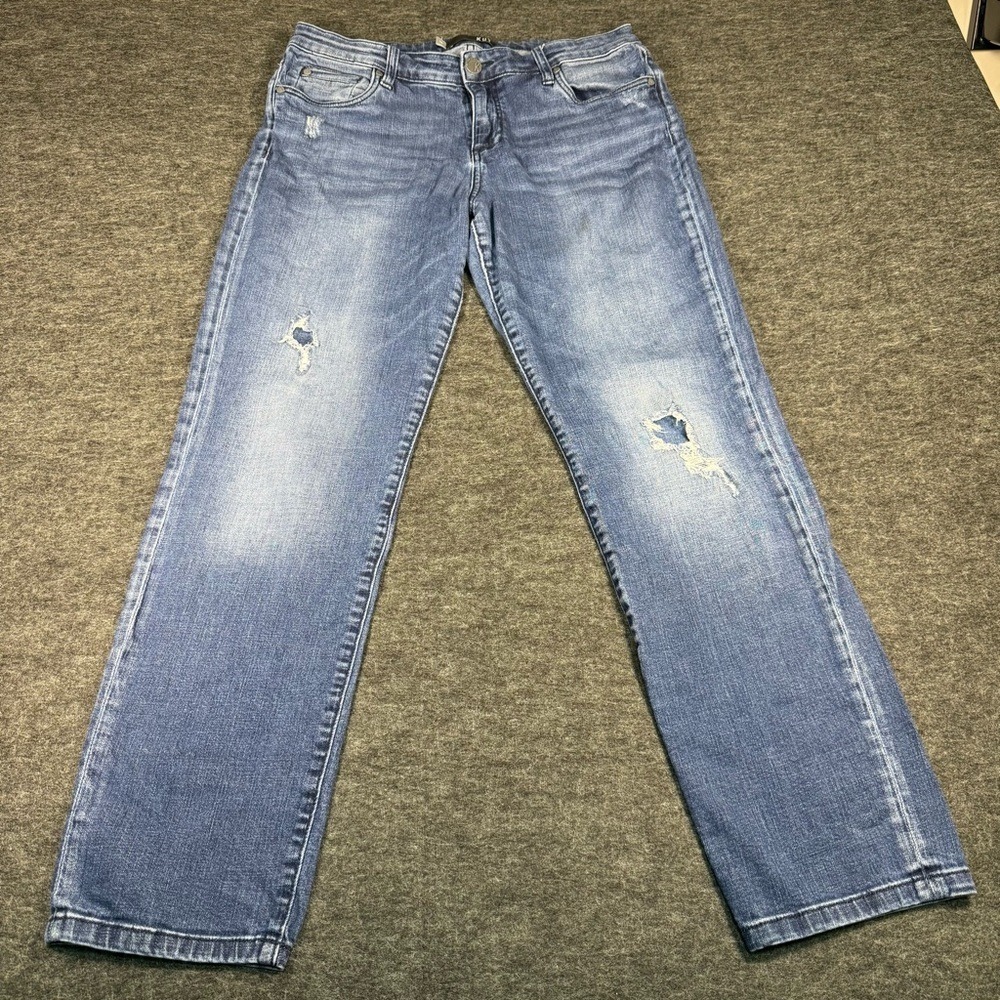 Kut from the Kloth Catherine Boyfriend Distressed Blue Jeans Size 10 Medium Wash